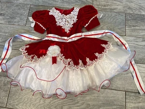 Toddler Girls Dress Red Velvet Christmas Holiday size 3 Lace Ruffle Vintage - Picture 1 of 11