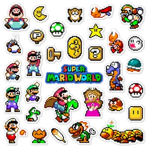 Super Mario World Stickers SMW Super Nintendo SNES Pixel Art 32 Sticker Pack - Picture 1 of 2