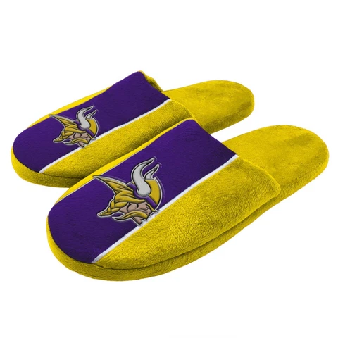 Minnesota Vikings NFL Men's Big Logo Stripe Slipper, 4 Sizes Available, FREE Cover