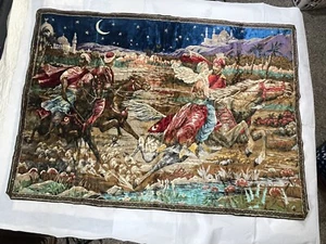 Vintage Wall Tapestry Rug Arabian Horse Chase Multicolor 65" x 46" - Picture 1 of 19