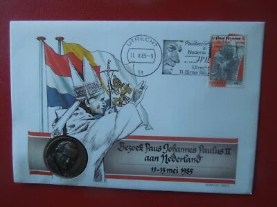 G5632  NETHERLANDS 1985 VISIT  POPE JOHN  PAUL COIN  COVER MEDAL SCARCE LAST ONE - Image 1 of 4