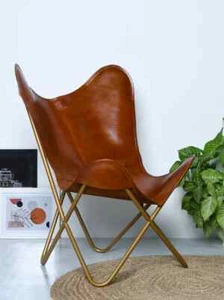 Chair Leather Butterfly Home Accent Lounge Relax Handmade Relaxing With Stand - Picture 1 of 7