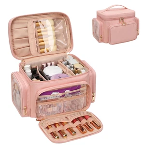 Portable Travel Makeup Bag, Organizer, Women, Brush Compartment, Two Side Pocket - Picture 1 of 16