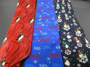 Holiday Penguin ties X 2 & Coca-Cola Ho-Ho-Ho Tie X 1, Great Looking Ties - Picture 1 of 5