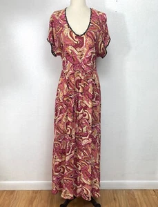 Vintage Zoe Damen Maxikleid groß Viskose Krepp rosa Paisley Boho Bauern Y2K - Bild 1 von 12