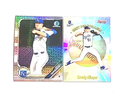 2019 Bowman Chrome (×2) Mega/Best Performers, Brady Singer RC (ROYALS) ! - Image 1 of 2