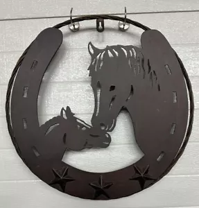 Horses/Horseshoe Metal Wall Decor 16”Circle Rustic/Farm/Cowboys Great Gift S2 - Picture 1 of 6