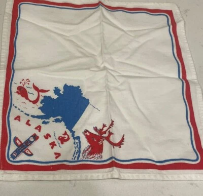"Pañuelo de recuerdo Alaska vintage de algodón pañuelo pañuelo 10 X 10"" cuadrado" Foto 1 de 4