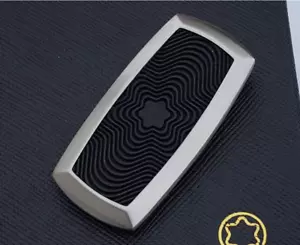 NEW Montblanc Money Clip Stainless Steel Onyx Black Rubber Star VIP Gift FROM US - Picture 1 of 5