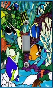 Light Switch Plate & Outlet Covers STAINED GLASS LOOK ~ UNDER THE SEA COLORFUL - Picture 1 of 26