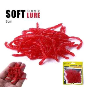 50pcs  Red Worms Soft Fishing Lure Baits ~ 1-1/2 in length ~ FREE Shipping - Picture 1 of 5