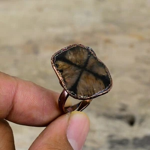 Chiastolite Copper Gift Electroformed Promise Adjustable Ring Size Adjustable - Picture 1 of 6