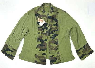 Tianello Top Women’s XL Tencel New Camo Green One Button Long Sleeve USA Made - Image 1 of 4