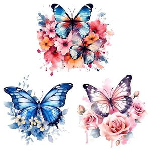 3 Sheets Colorful Blue Pink Butterfly Flower Wall Stickers, sacinora Rose Dai... - Picture 1 of 7