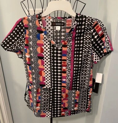 NEW Koi Basics Extra Small XS Women Scrub Top Leslie “More Dots” White Black - Image 1 of 4