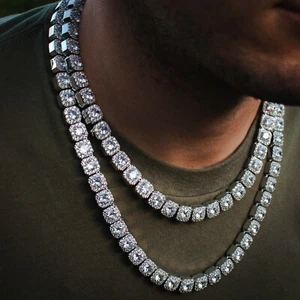 Catena da tennis diamanti oro bianco 18k Zirconiata diamante vero ghiaccio solido - Foto 1 di 2