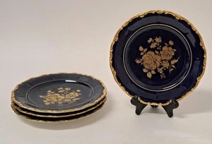 4 Bavaria Waldershof Handarbeit 22 Karat Gold Echt Cobalt Luncheon Plates - Picture 1 of 9