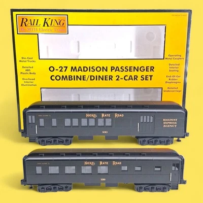 MTH Rail King Nickel Plate Road 2 Car O-27 Madison Combo Diner Set 30-6245 - Image 1 of 4