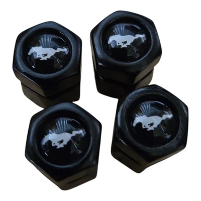 Tapas de vástago de válvula de neumático estilo cilindro de aluminio negro sobre negro para Ford Mustang Foto 1 de 3