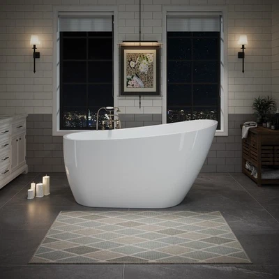 55" 63" Freestanding Acrylic Bathtub, Stand Deep Soaking Tub w/ Overflow, Drain - Image 1 of 4
