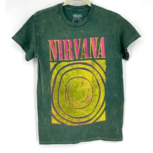 Officially Licensed Nirvana Smiley Face Tee Green Acid Wash Small - Picture 1 of 7