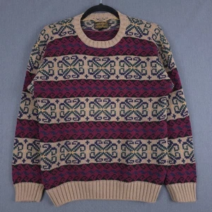 Vintage Eddie Bauer Fair Isle Sweater Mens Large Striped Knit Crewneck Pullover - Picture 1 of 7
