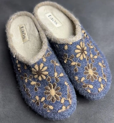 Zuecos de lana hervida Taos Woolderness 2 gris mula azul marrón floral EU 41 US 10 Foto 1 de 4