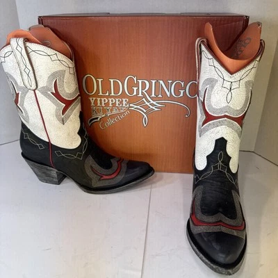 Botas de caubói VELHAS GRINGO Yippee Kiyay Freya com incrustação azul 9 B NOVAS COM CAIXA - Imagem 1 de 4