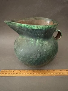 JARRA JARRA DE ARCILLA PINTADA VERDE ARTE POPULAR MEXICANO AMÉRICA LATINA VINTAGE - Imagen 1 de 7