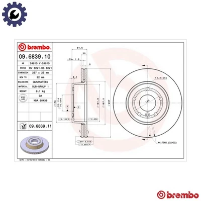 2x BRAKE DISC 09.6839.11 FOR LAND ROVER RANGE/II/SUV/Mk 46 D 4.6L 60 D 4.6L 8cyl - Image 1 of 4
