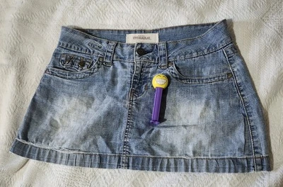 Hydraulic Mini Skirt Women's Denim Light Distress Pockets Zip Button Size 5/6 Foto 1 de 4