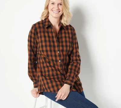 Camisa Joan Rivers Feminina Tamanho 2XS (XXS) Buffalo Check Boyfriend Marrom A453722 - Imagem 1 de 4
