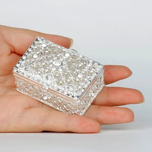 Silber Schmuckkästchen Schmuckkästchen mit Kristallen kleine Schmuckschatullen aufklappbar Geschenk Rin - Bild 1 von 12