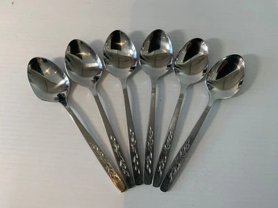 6 X VINERS COUNTRY GARDEN / HARVEST   STAINLESS STEEL TEASPOONS KOREA - Image 1 of 3
