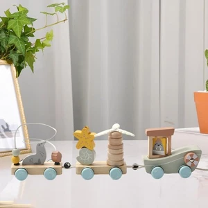 Pull Along Toy Educational Wooden Stacking Train for Children Boys Girls - Picture 1 of 7