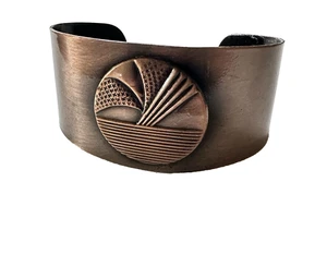 Brazalete Brazalete Vintage Ancho Modernista Cobre 7" Artesano KC - Imagen 1 de 7