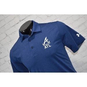 Under Armour Golf Polo Shirt Mens Size Medium Atlanta Braves Baseball MLB Blue - Picture 1 of 8