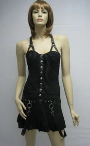 Lippenservice schwarz gestreift Minikleid Punk Rock Gothic XS - XL sexy Designer NEU - Bild 1 von 13