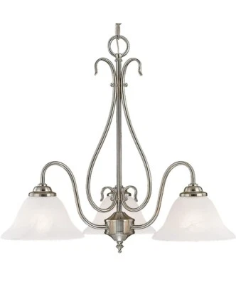 Millennium 3 Light Chandelier Satin Nickel W Faux Alabaster Glass 20"Hx22.5"W  - Image 1 of 2