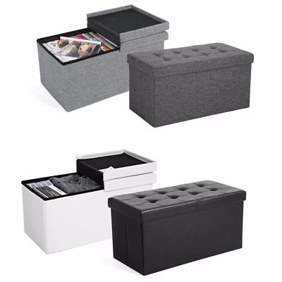 Faltbar Sitzhocker Sitzbank Sitzwürfel Aufbewahrungsbox Truhe Leinen SONGMICS - Bild 1 von 4