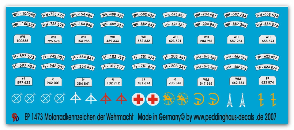Peddinghaus 1473 1/35 Moto Placa de Matrícula la Wehrmacht - Imagen 1 de 1