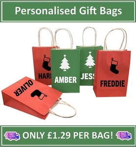 Personalised Christmas Red/Green Party Bags / Secret Santa Gift / Table Presents - Picture 1 of 3