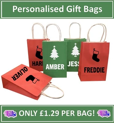Personalised Christmas Red/Green Party Bags / Secret Santa Gift / Table Presents