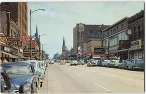 Franklin Straßenszene MICHIGAN CITY, IN Walgreen Drogen 1950er Vintage Postkarte - Bild 1 von 2