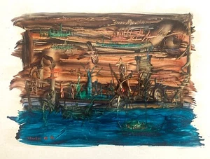 Chalou Pierre dit Couet encre carton signée abstract fantastique surréalisme - Imagen 1 de 1