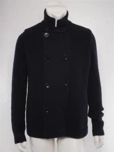 VINCE Mens Navy Blue Faux Shearling Lined Multi-Ply Cardigan Sweater Jacket M - Picture 1 of 6