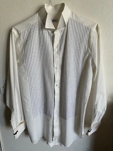 BRIONI Striped Bib w/Wing Collar TUXEDO SHIRT Sz-41/16 Made in Italy AS IS - Picture 1 of 11