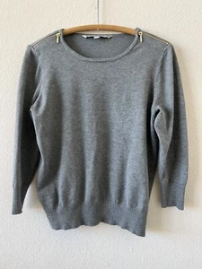 Valerie Stevens Women’s 3/4 Sleeve Pullover Gray Sweater Size L Accent Zipper - Picture 1 of 7