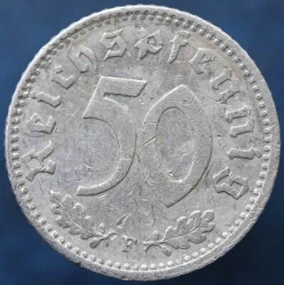 50 Reichspfennig 1944 F - Germany Third Reich KM# 96 coin with swastika - #R690 - Image 1 of 3