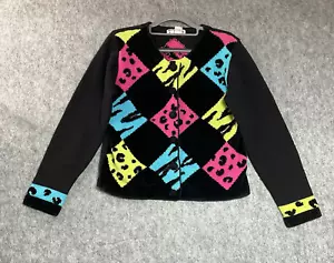 Jack B Quick Sweater Women PM Black Geometric Knit Cardigan Petite Medium Preppy - Picture 1 of 9
